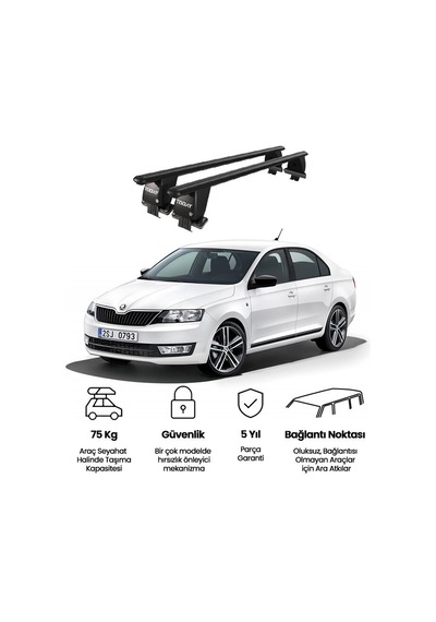 Royal Skoda Rapid 2012 Ve Sonrası Uyumlu Siyah Kilitli Ara Atkı Port Bagaj Tavan Barı