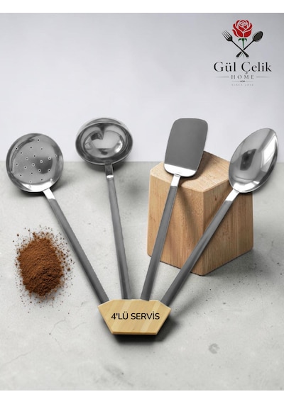 64 Parça 12 Kişilik Çelik Düz Çatal Kaşık Servis Seti Servis Takımı 18/0 Parlak Çelik