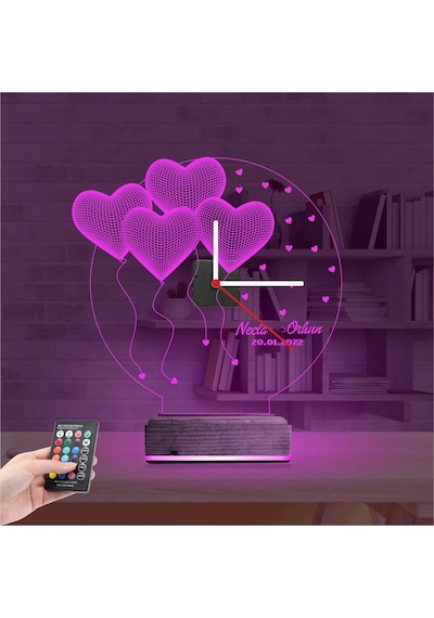 Luvivia Kalp Sevgiliye Hediye V1 Kişiye Özel Saatli 3d Lamba - Masa Gece Lambası 87927049