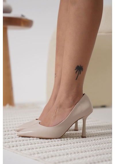 Alfaze Bej Mat Sivri Burun Stiletto Bej