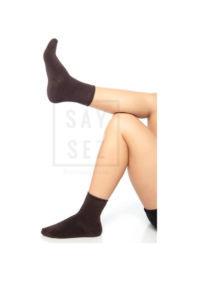 Saysez Bambu Kadın Lastiksiz Kahverengi Soket Dikişsiz Premium Çorap / Iz Bırakmaz / Sıkmayan Çorap Renkli