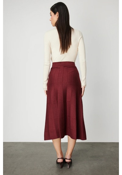 On Kadın Dikişli Maxi Boy Triko Etek 65206 Bordo Bordo