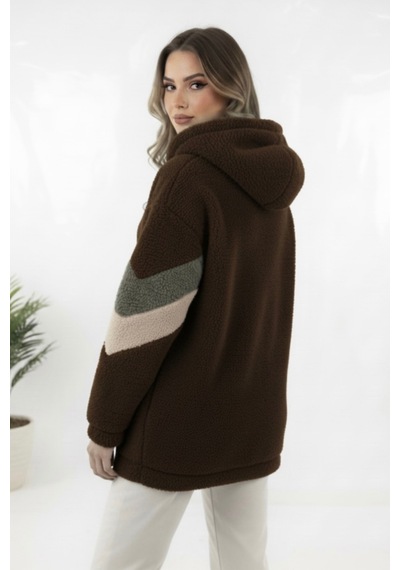 Hiramir Peluş Yeni Sezon Kadın Kolları Şeritli Kolej Mont Ks2577 Kahverengi