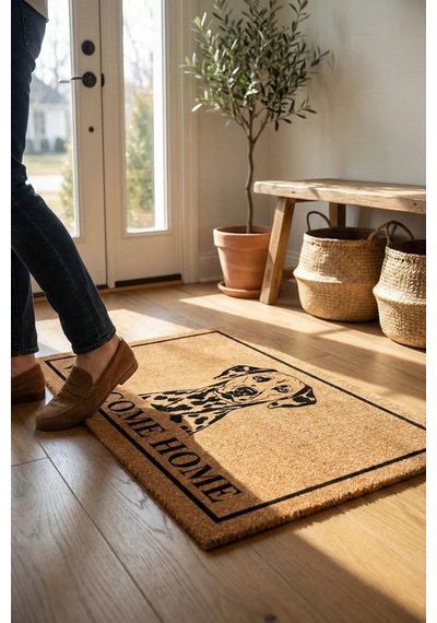 Valerine Life Velür Doku Coco Görünüm Dalmaçyalı Balkon Bahçe Dış Kapı Önü Paspası 45x70cm Kaymaz Kahverengi