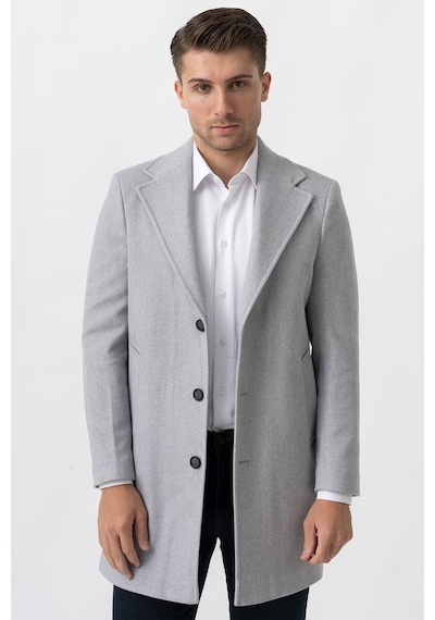 White Stone Ancona 4025-2 Düz Ceket Yaka Slim Fit Pamuklu Kaban Gri-Gri