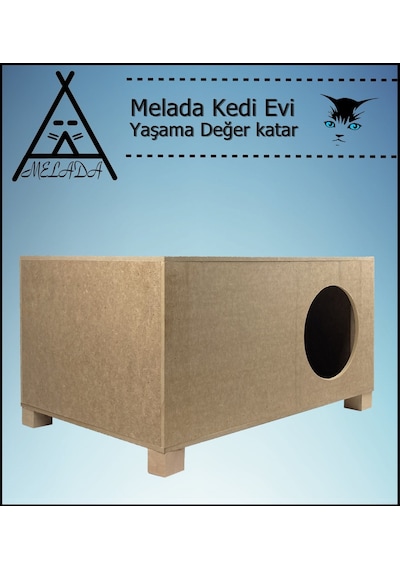 Melada Kedi Evi Dış Ortam Uygun Ahşap Kedi Evi 57x40x28 Cm