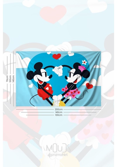 Aşık Mickey Mouse Ve Minnie Desenli Duvar Halısı Duvar Örtüsü Çocuk Odası Tapestry Süet Dokulu Kumaş