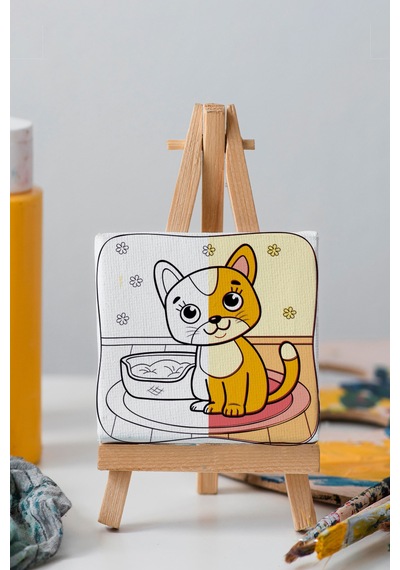 Sevimli Kedi Çocuk Eğitici Tuval Boyama Hobi Seti