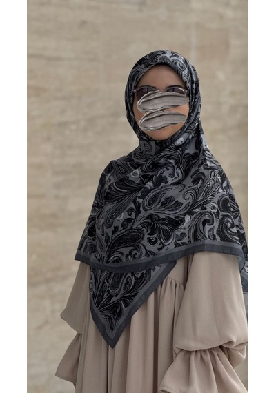 Qalortex Scarf Pamuklu Soft Açelya Desen Eşarp-siyah
