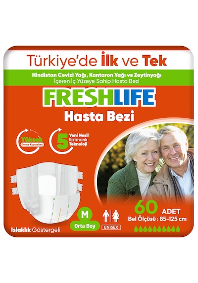 Freshlife 2'li Medium Bel Bantlı Yetişkin Hasta Bezi 30X2 (60 Adet)