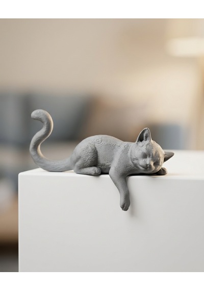 Minimalist Tasarım Uykucu Gri Kedi Biblosu Kitaplık & Masa Kenarı Süsü