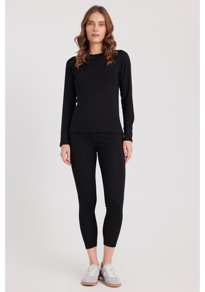 Tudors Kadın Slim Fit Dar Kesim Bisiklet Yaka Siyah Termal Alt Üst Takım-41810 Siyah