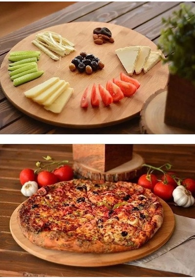 Tr Bambu 360 Derece Dönen Lüx Servis Sunum Tabağı, 30 Cm, Pizza Ve Peynir Sunum Tahtası Diğer