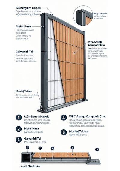 Fenceline Kompozit Panel Çit Çıtası Acı Kahve 153 X 5 X 250 Acı Kahverengi