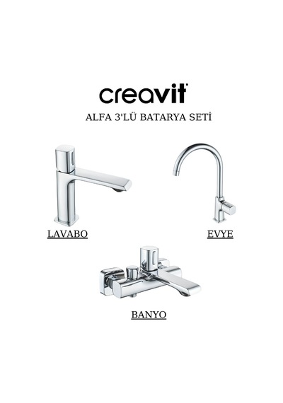 Creavit Alfa Lavabo Banyo Eviye Bataryası 3'lü Set AL1500-AL2500-AL8500 Krom