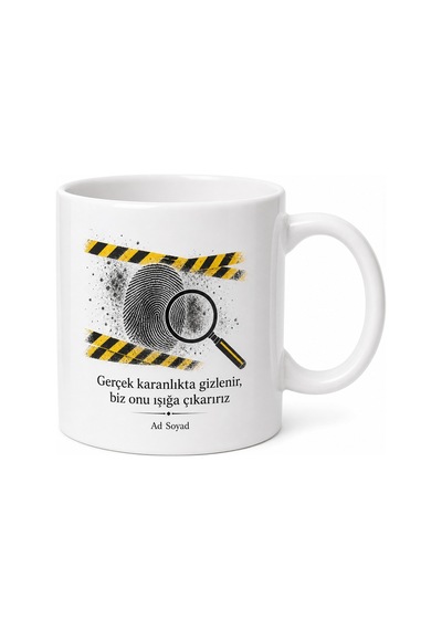 Olay Yeri İnceleme Ekibine Sarı Şerit Parmak İzi Tozu Kupa Bardak Hediye Beyaz / Çok Renkli