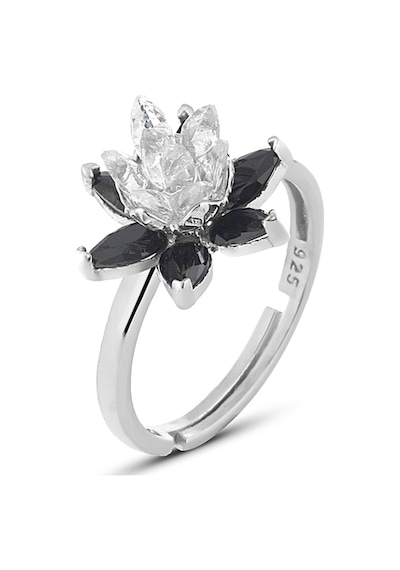 Zanaatsilver 925 Ayar Gümüş Siyah Taşlı Rodyumlu Lotus Nilüfer Çiçeği
