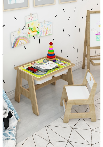 Lesson Montessori Ahşap Aktivite Masa Sandalye Takımı Yeşil
