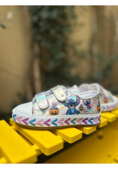 Scarpe Magiche Stitch Baskılı Kız Çocuk Ayakkabısı 31-35 Numara Arası Işıksızdır Gümüş