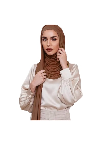 Ardün Hijab Hazır Pratik Penye Şal Geçirmeli Lüks Organik Şal Kaymaz Ve Rahat Kullanım Tarçın - 695350845 Tarçın