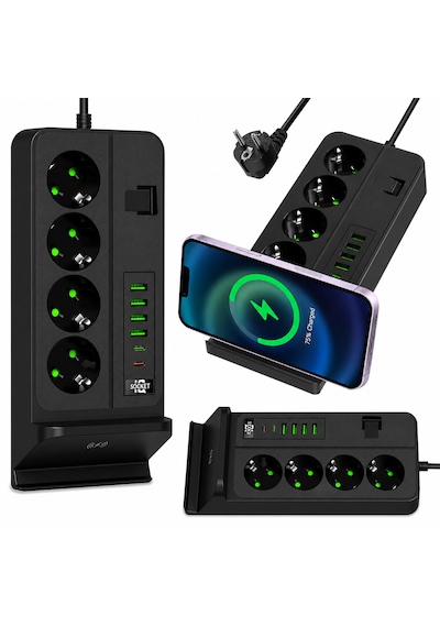 4'lü Priz Çoklayıcı Kablosuz Şarjlı 4 Usb + Type-c 3000w 24 Saat Dijital Zamanlayıcılı 2 Metre Kablolu Akıllı Priz 0 - 2 M