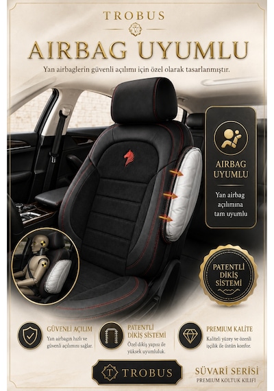 Smart Forfour 2004 Ve Sonrası Uyumlu Süvari Serisi Siyah Kırmızı Oto Koltuk Kılıfı