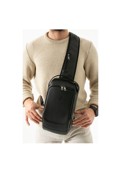 Westpolo Unisex Vegan Deri Çapraz Göğüs Ve Omuz Çantası Body Bag - Siyah