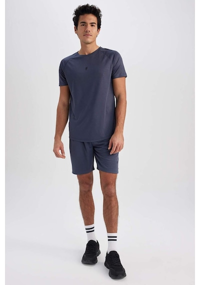 Defacto DeFactoFit Slim Fit Yaka Baskılı Sporcu Kısa Kollu Tişört V2887AZ23SPIN234 İndigo