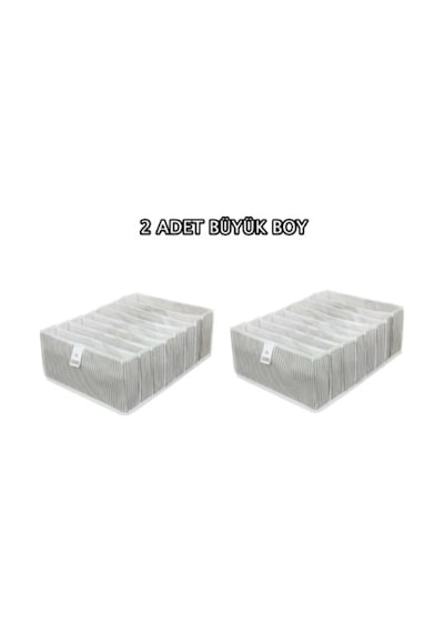 Esti 2 Adet - 8 Gözlü Çekmece Içi Akordiyon Organizer - Large 24 X 37 X 18 Gri-beyaz-2l