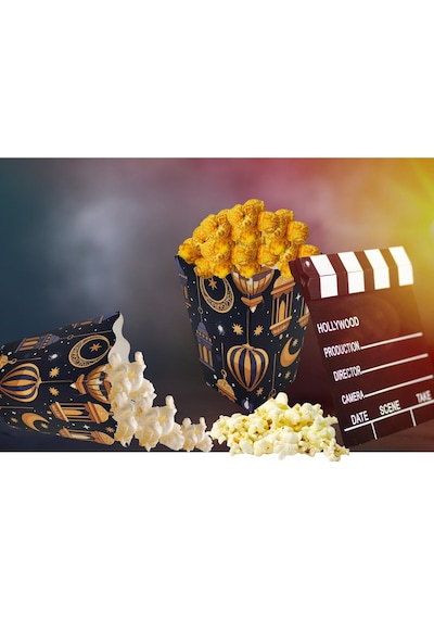 6lı Ramazan Temalı Patlamış Mısır, Şeker Kutusu, Hediye Popcorn, İkram Kutusu, 6x6x11 Cm, Lacivert Lacivert