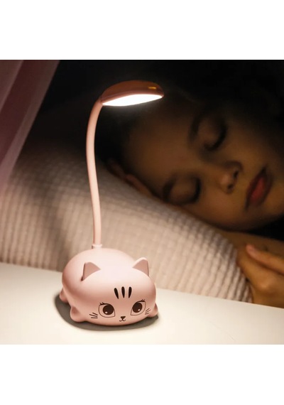 My Kitty Şarj Edilebilir Esnek Boyunlu Led Masa Lambası - Göz Dostu Gece Lambası Pembe