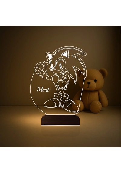 Luvivia Çocuk Odası Çizgi Film Sonic Kişiye Özel 3d Lamba - Masa Gece Lambası V2 Şeffaf
