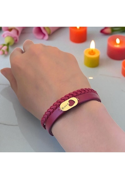 Archin Rosa İsmine Özel 14 Ayar Altın Plakalı Doğal Bordo Derili Kalp Figürlü Hediye Bileklik-559isim Rosa Archin Rosa İsmine Özel 14 Ayar Altın Plakalı Doğal Bordo Derili Kalp Figürlü Hediye Bileklik-559isim Rosa