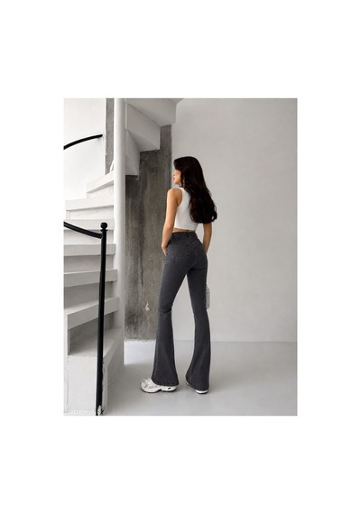 Kene Jeans Kar Siyah Ön Bacak Pens Yırtmaçlı Esnek İspanyol Paça Pantolon Kar Siyah