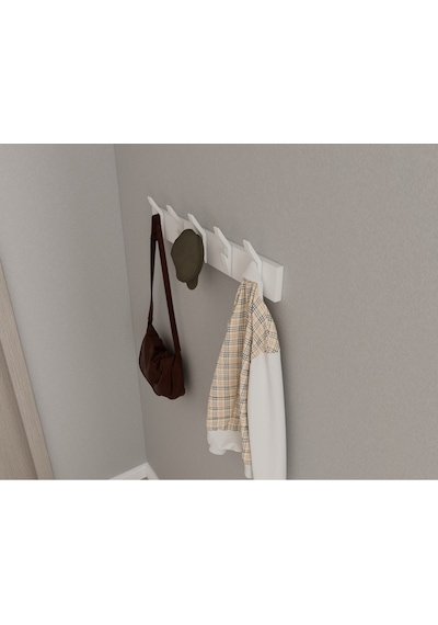 Hepsi3boyutlu Modern Duvar & Kapı Kanca Askılık - 5 Adet Beyaz Kanca Askılık - Model No : 3 Beyaz