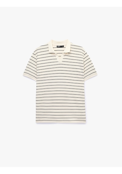 Koton Regular Fit Kısa Kollu Pamuklu Çizgili Polo Yaka Tişört Antrasit Çizgili 6sam10390mk