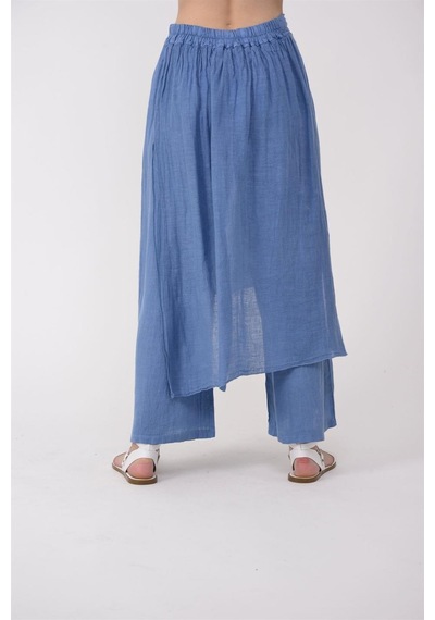 Bohem Stil İtalyan Ham Keten Pantolon Etek-8747 Mavi