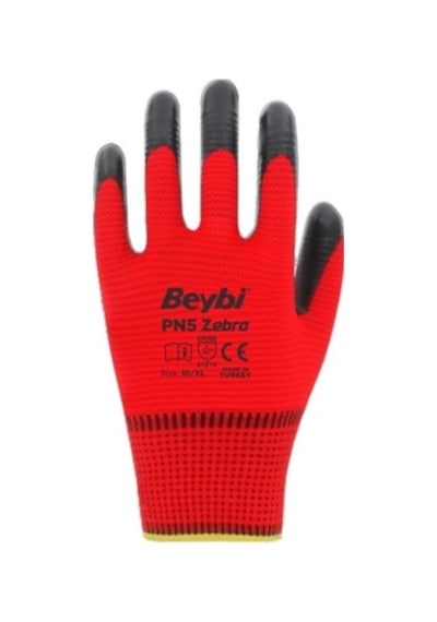 No:10-12 Beden Zebra Polyester Örme Nitril Eldiven 1 Adet Mavi M