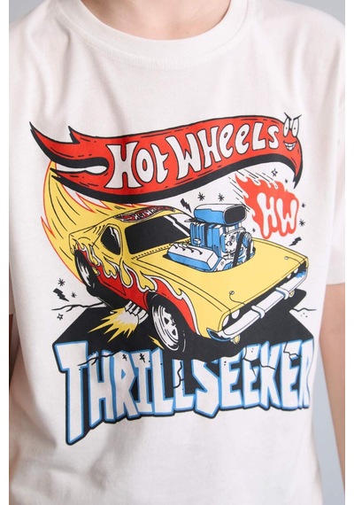 Defacto Hot Wheels Oversıze Bisiklet Yaka Kısa Kollu Ecru Tişört Erkek Çocuk H8313a826hser105 Ekru-er105