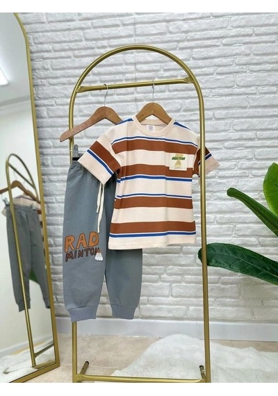Magu Erkek Çocuk Çizgili T-shirt Jogger Pantolon Takım Çok Renkli