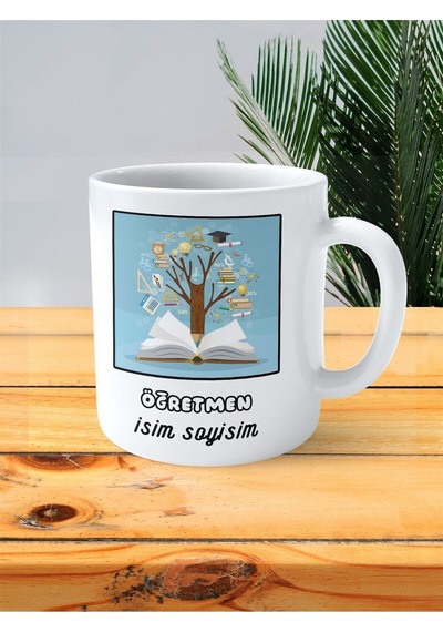 Öğretmen Baskılı Kupa Bardak İsimli Kişiye Özel Ağaç Bilgi Çok Renkli