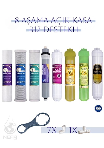 Tüm Açık Kasalara Uyumlu Ph8 B 12 Destekli 8 Aşamalı Su Arıtma Filtre Seti