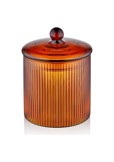 The Mia Striped Borosilikat Cam Şekerlik Amber 9x9x11 Cm