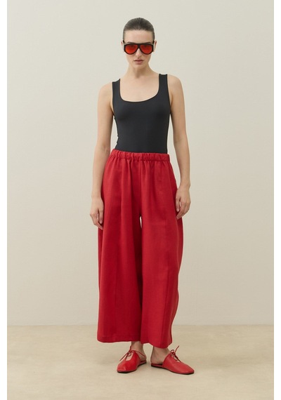 Molene Kırmızı Barrel Fit Keten Pantolon