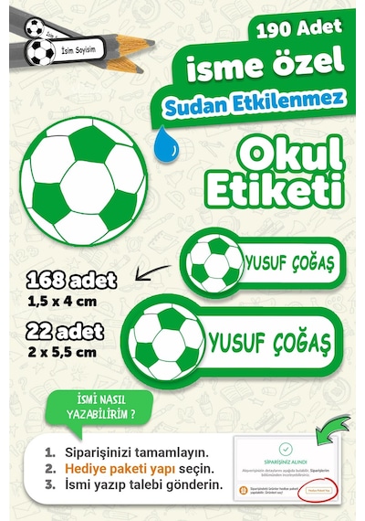 Okul Etiketi Kalem Defter İsimli Etiket Isim Yazılabilen Bursaspor - 190 Adet Özel Yeni Tasarım