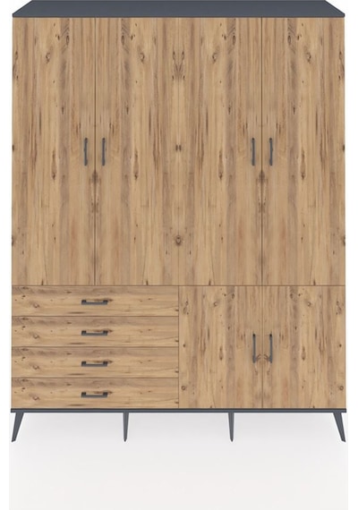 Hyperion Gardrop 7 Raflı 4 Çekmeceli Tek Askılı 176x44x221 Antrasit-çam Çam Hyperion Gardrop 7 Raflı 4 Çekmeceli Tek Askılı 176x44x221 Antrasit-çam Çam