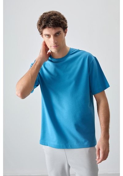 Air Jones Tommy Life Petrol Mavi Pamuklu Kalın Yumuşak Dokulu Oversize Fit Basic Erkek T-shirt - 88377 Petrol Mavi