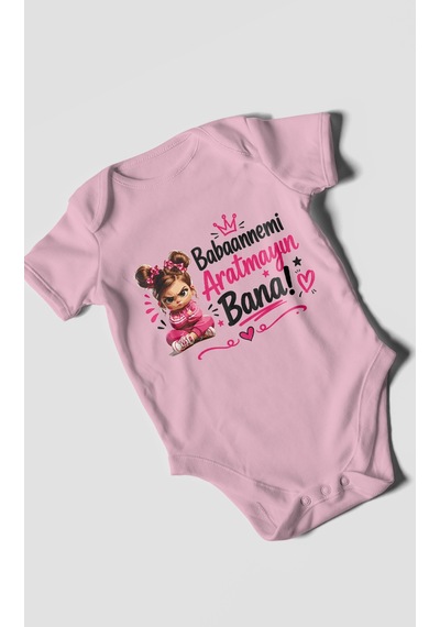 Morivokids Babaanneye Özel Kısa Kollu Bebek Body %100 Pamuk Koyu Pembe