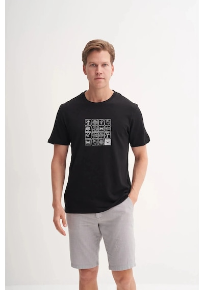 Cazador Slim Fit Bisiklet Yaka Pamuklu Desenli Tişört 4041 Siyah