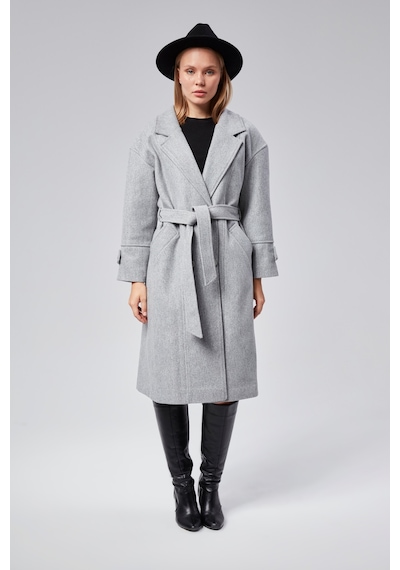 Kuşaklı Oversize Kaşe Kaban 001